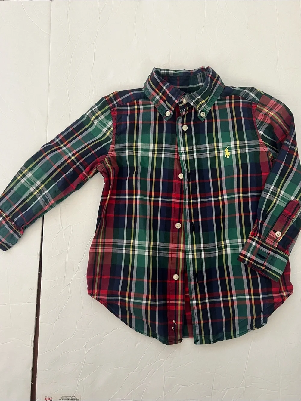 24m Ralph Lauren Boys' Red, Green & Navy Plaid Button-Down Shirt NWOT never worn